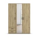 Drehtürenschrank aus Eiche mit Spiegel, drei Türen, zwei Schubladen, moderner Kleiderschrank für Schlafzimmer.