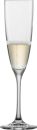 Champagnerglas mit prickelndem Sekt, halb gefüllt, auf weißem Hintergrund, Nahaufnahme, Getränkegenuss