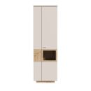 Moderner, schmaler Hochschrank in Beige mit Holzelement und offenem Fach, ideal fu00fcr Wohnzimmer oder Flur.