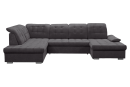 Dunkelgraues Ecksofa mit moderner Steppung, verstellbarer Kopfstütze und komfortabler Polsterung für Wohnzimmer.