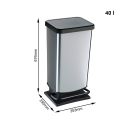Edelstahl-Treteimer 40 Liter, rechteckig, Maße 676x353x295 mm, moderner Abfalleimer für Küche oder Büro.
