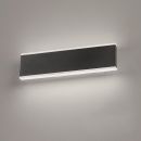 Moderne LED-Wandleuchte in rechteckigem Design, schwarz, energiesparend, indirekte Beleuchtung an weißer Wand.