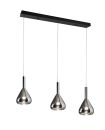 Moderne Pendelleuchte mit drei verchromten Lampenschirmen, höhenverstellbar, ideal für Esszimmer oder Küche.