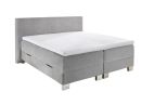 Modernes Boxspringbett in Hellgrau mit hohem Kopfteil, gepolstert, Matratze und Holzfüßen, Schlafzimmermöbel