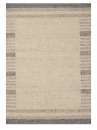 Beiger Wollteppich mit grauem Rand, rechteckiges Design, moderner Teppich für Wohnzimmer oder Schlafzimmer.