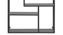 Modernes schwarzes Wandregal aus Metall mit asymmetrischen Ablageflächen, minimalistisches Design.