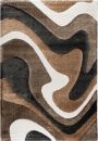 Moderner Teppich mit abstraktem Wellenmuster in Braun, Beige, Weiß und Schwarz, Wohnzimmer-Dekoration.
