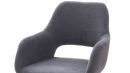 Moderner, ergonomischer Bürostuhl mit grauem Stoffbezug und hoher Rückenlehne vor weißem Hintergrund.
