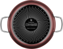 Roter WMF Fusiontec Kochtopf mit Edelstahlgriffen, induktionsgeeignet, Made in Germany, Draufsicht.