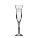 Elegantes Sektglas aus Kristall mit filigranem Muster, ideal für festliche Anlässe und stilvolles Anstoßen.