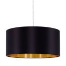 Moderne schwarze Pendelleuchte mit zylindrischem Lampenschirm und goldener Innenbeschichtung, Design-Lampe.