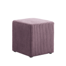 Quadratischer Hocker aus lila Cordstoff, modern, gepolstert, ideal als Sitzgelegenheit oder Fußablage.