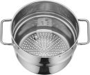 Edelstahl-Dämpfeinsatz mit Griffen, gelochter Boden, ideal zum schonenden Dampfgaren von Gemüse.