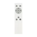 Weiße Fernbedienung für LED-Lampe mit An- und Aus-Schalter sowie Helligkeits- und Lichtsteuerungstasten.