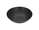Schwarze, runde Schüssel mit gerillter Oberfläche, modernes Design, ideal für Küche und Tischdekoration.