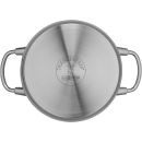 Edelstahl-Kochtopf mit zwei Griffen, Sicht von oben, WMF TransTherm Boden, induktionsgeeignet.