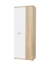 Moderner Kleiderschrank aus Holz mit weißer Tür und Metallgriff, ideal für Schlafzimmer oder Flur.