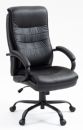 Schwarzer ergonomischer Bürostuhl mit Armlehnen, hoher Rückenlehne und Rollen auf weißem Hintergrund.
