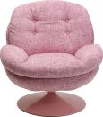 Rosa Retro-Sessel mit Stoffbezug und Knopfheftung auf drehbarem Standfuß, modernes Wohnzimmermöbel.