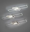 Moderne LED-Deckenleuchten mit geometrischem Design, rechteckige Formen, warmweißes Licht, minimalistisch.