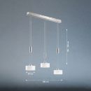 Moderne LED-Pendelleuchte mit drei höhenverstellbaren Lampen, silberfarben, Maße: 100x20x100 cm, minimalistisch.