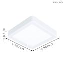 Quadratische LED-Deckenleuchte, weiß, 160x160x30 mm, energiesparend, modernes Design, für Innenräume.