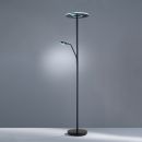 Moderne LED-Stehlampe mit rundem Deckenfluter und Leselicht, energiesparend, minimalistisches Design, schwarz.
