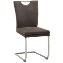 Moderner Freischwinger-Stuhl mit braunem Polster und Metallgestell, Esszimmerstuhl, ergonomisch, stilvoll