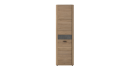Schmaler, moderner Holzschrank mit mehreren Türen und Schublade, Stauraum für Wohnzimmer oder Büro, Eichenoptik.
