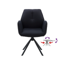 Schwarzer Drehstuhl mit Armlehnen und Metallbeinen, ergonomisch, ideal fürs Büro oder Homeoffice, drehbar.