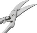Edelstahl Geflügelschere mit gezahnter Klinge, ergonomisch, ideal zum Schneiden von Geflügel und Fleisch.