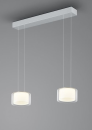 Moderne LED-Hängeleuchte mit zwei runden Lampenschirmen, minimalistisch, für Wohnzimmer oder Esszimmer.