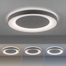 Moderne LED-Deckenleuchte rund, dimmbar, mit drei Lichtfarben: warmweiß, neutralweiß, kaltweiß.
