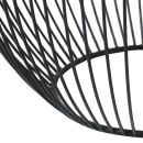 Schwarzer Metallkorb mit runden, vertikalen Streben, modernes Design, Nahaufnahme auf weißem Hintergrund.