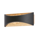 Moderne LED-Wandleuchte in Schwarz-Gold, rechteckig, indirektes warmes Licht, elegantes Design für Innenräume.