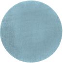 Runder, hellblauer Teppich aus weichem Hochflor, moderne Wohnaccessoires für Wohnzimmer oder Schlafzimmer.