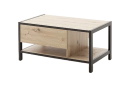 Moderner Couchtisch aus Holz und Metall mit Ablage und Schublade im Industrial Design, Wohnzimmermöbel.