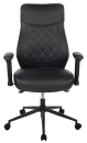 Ergonomischer Bürostuhl aus schwarzem Leder mit Rautensteppung, verstellbaren Armlehnen und Rollen.