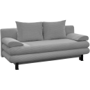 Graues Sofa mit Cordbezug, zwei Rückenkissen und Armlehnen, modernes Design, bequemes Wohnzimmermöbel.