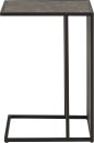 Moderner Beistelltisch mit schwarzem Metallgestell und rechteckiger Tischplatte, minimalistisches Design.