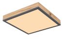 Quadratische LED-Deckenleuchte aus Holz mit warmweiu00dfem Licht, modern, energiesparend, fu00fcr Wohnru00e4ume geeignet.