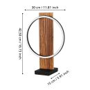Moderne LED-Tischlampe aus Holz mit rundem Leuchtring, Maße: 42,5 x 30 x 15 cm, stilvolle Dekoration.