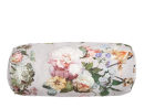 Zylindrisches Nackenkissen mit floralem Muster, bunte Blumen auf hellem Stoff, dekorativ und gemütlich.