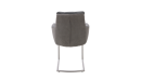 Moderner, grauer Schwingstuhl mit Stoffbezug und Metallgestell, Rückansicht, minimalistisches Design.