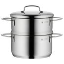 Edelstahl-Dampfgartopf mit Deckel und zwei Griffen, ideal zum gesunden Kochen und Dampfgaren.