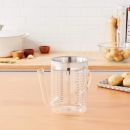 Soßenkanne für Bratensaft, Fetttrenner, Fetttrennkanne Glas, Fettabscheider für Soßen, Integriertes Sieb und Messskala, Silber / Transparent