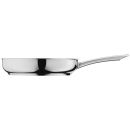 Edelstahlpfanne mit langem Griff, glänzend poliert, ideal zum Braten und Kochen in der Küche.