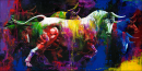 Handgemaltes Original Colourful Bull II 90x180cm