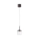 Moderne Pendelleuchte mit klarem Glas, Metallfassung und schwarzem Kabel, ideal fu00fcr Esszimmer oder Ku00fcche.