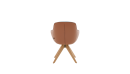 Moderner Stuhl mit brauner Lederpolsterung und Holzbeinen, Rückansicht, minimalistisches Design, freigestellt.